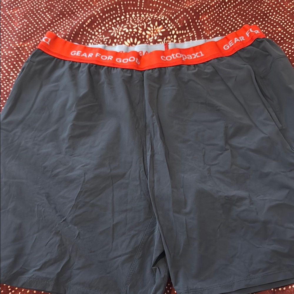 Cotopaxi Gray Athletic Shorts with Red Waistband